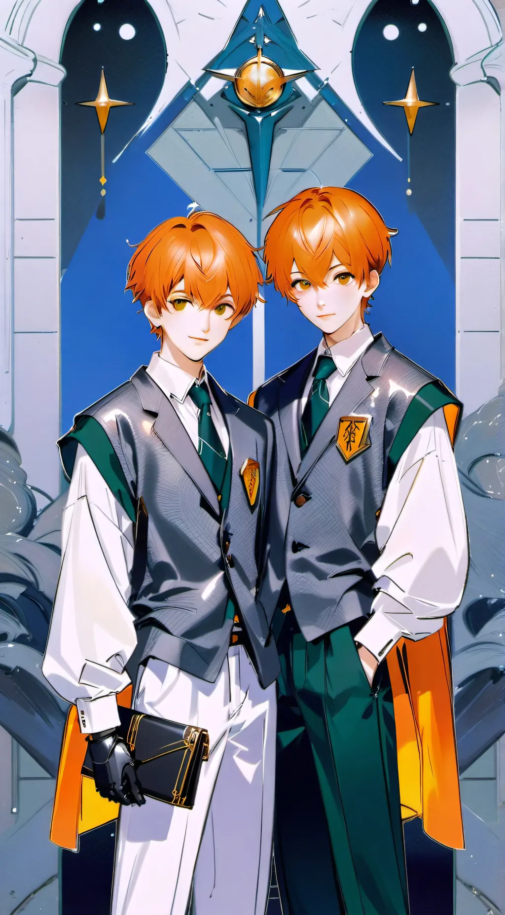 ai character: fred and George. background