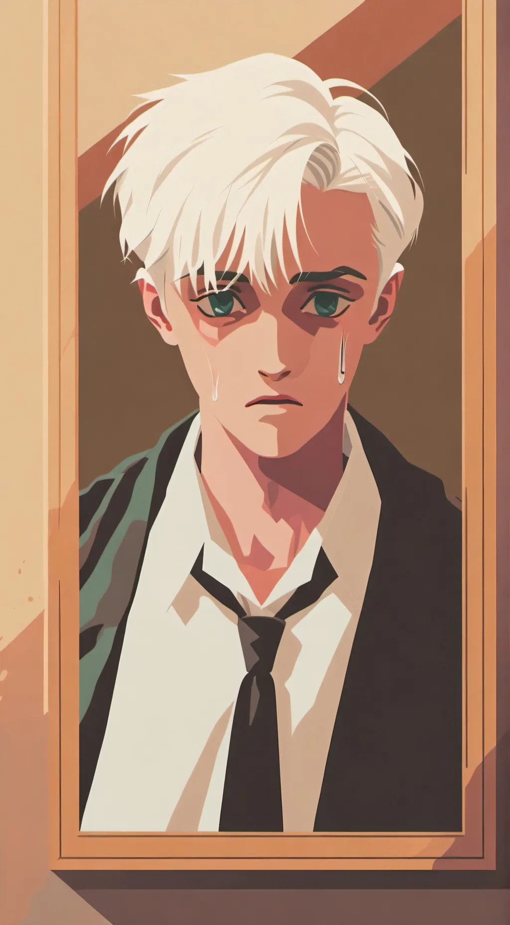 ai character: Draco crying  background