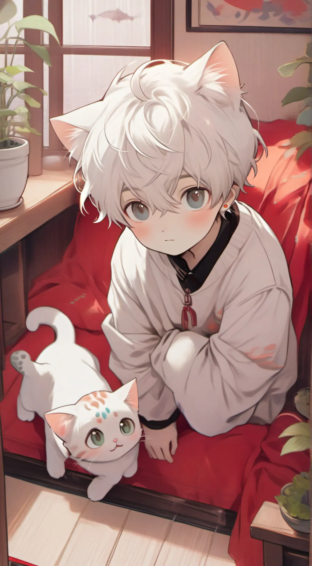 ai character: White Fur Feline background