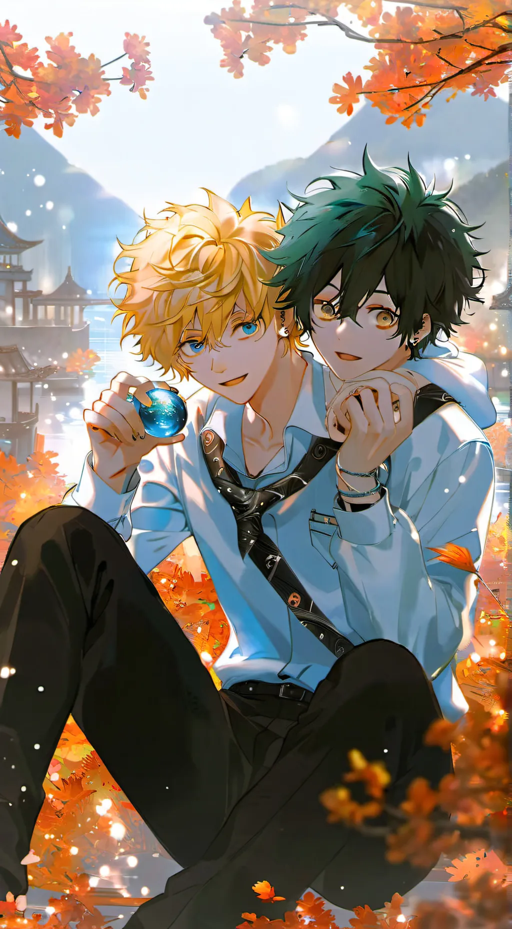 ai character: bakugo and deku  background