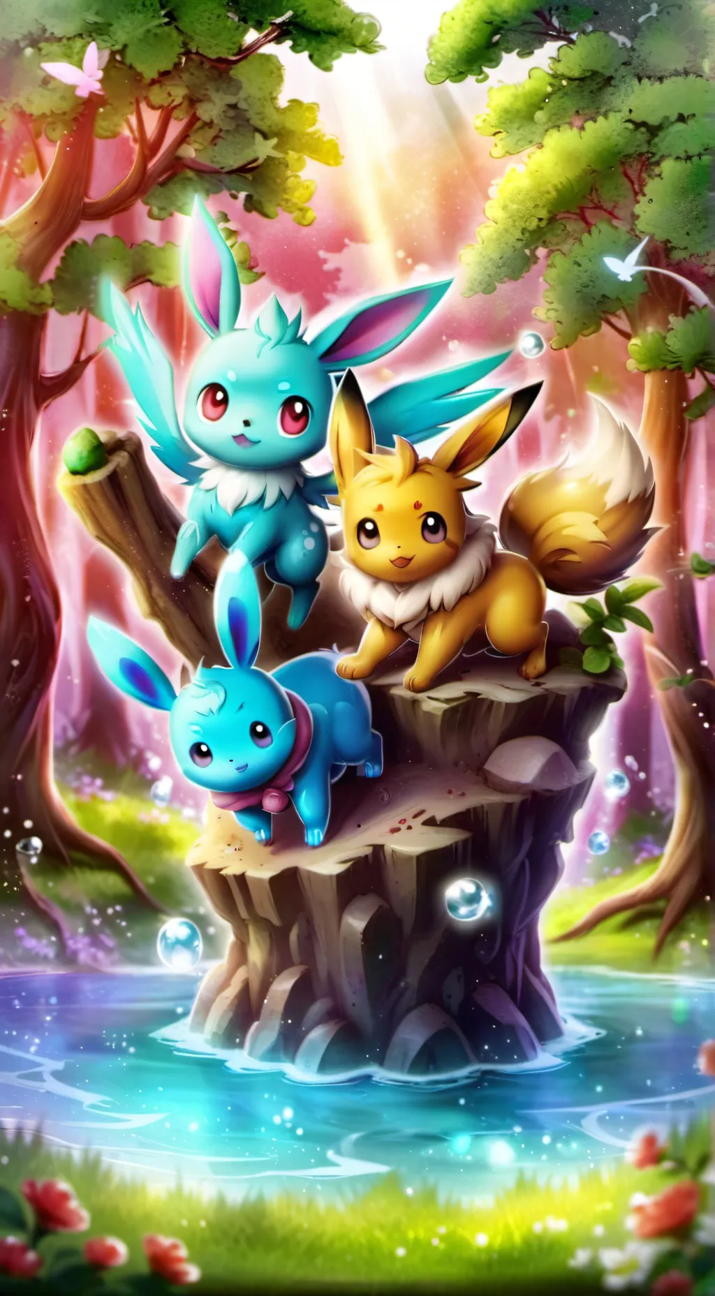 ai character: EEVEE EVOLUTIONS background