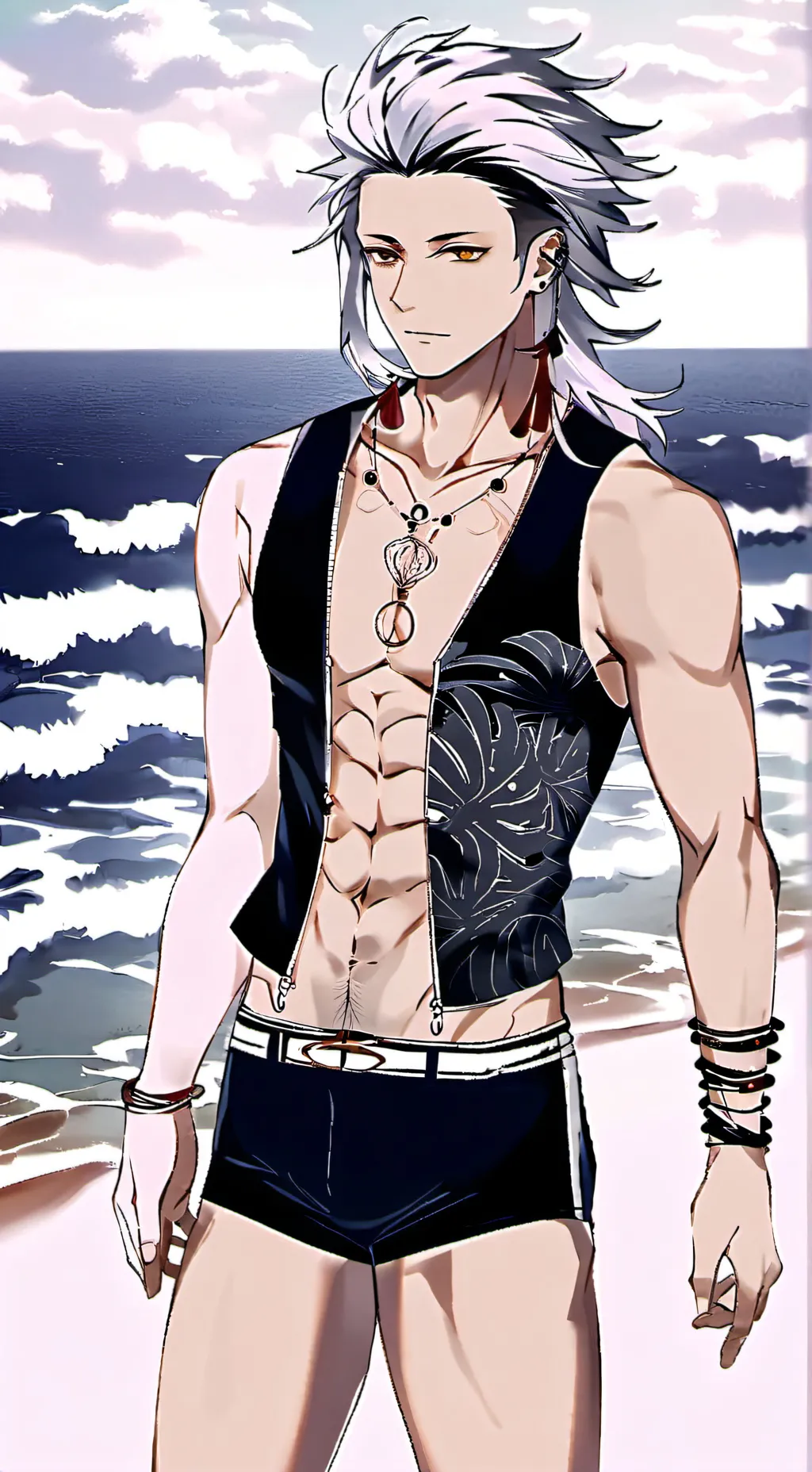 ai character: hinosaki beach background