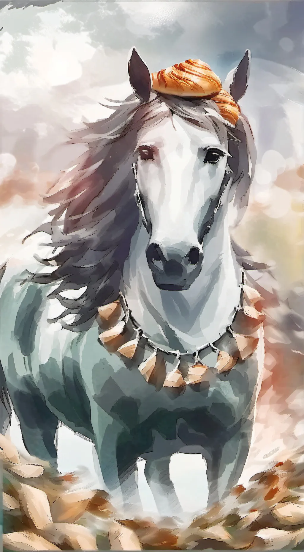 ai character: croissant horse background