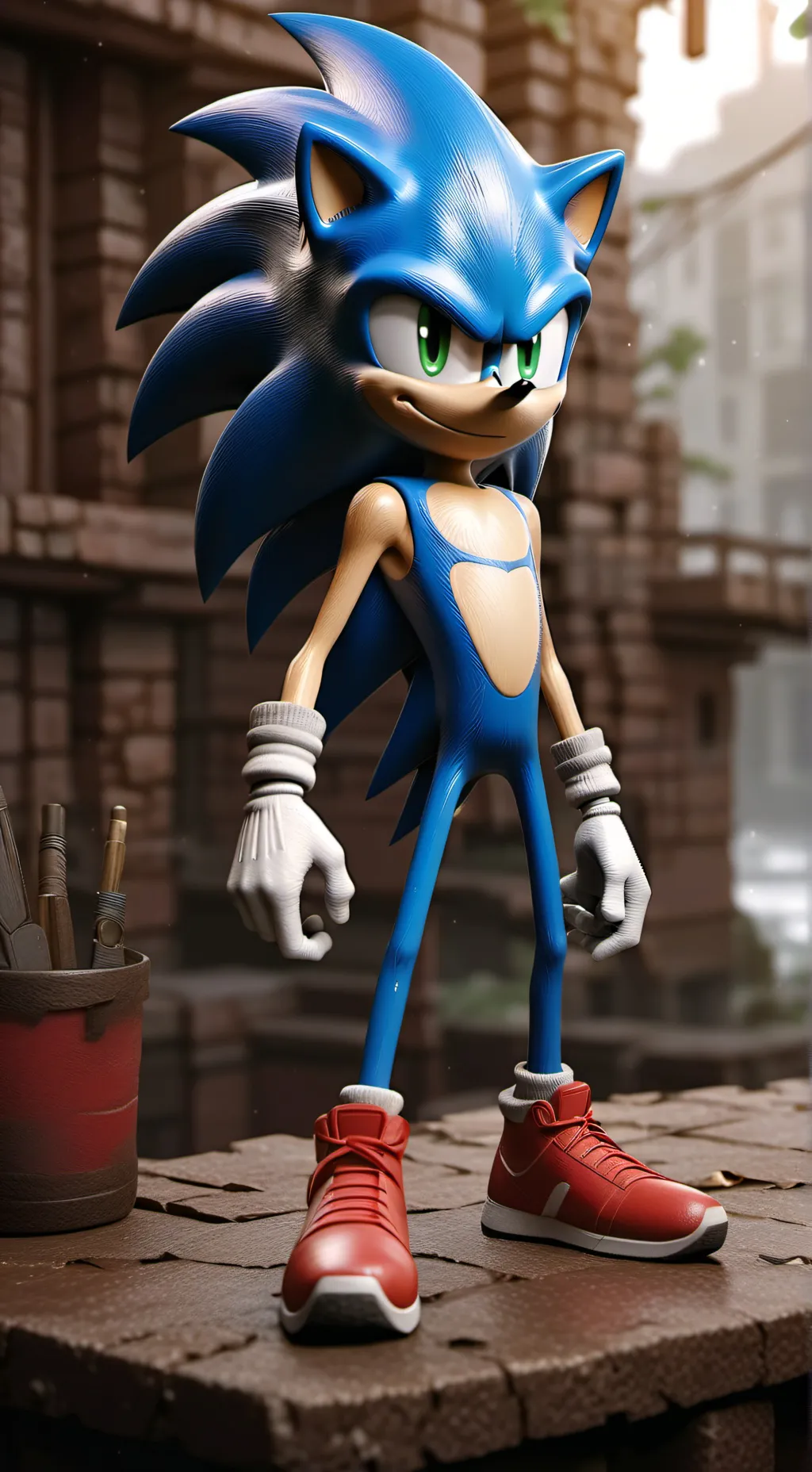 ai character: Sonic desnutrido  background