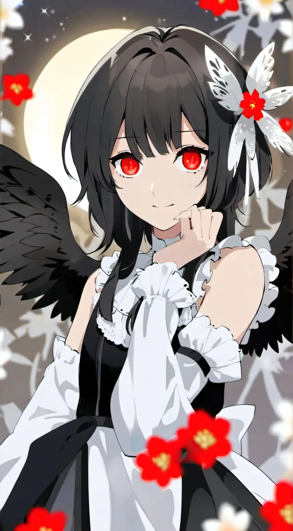 ai character: Fallen🪽ANGEL⚫️eva background