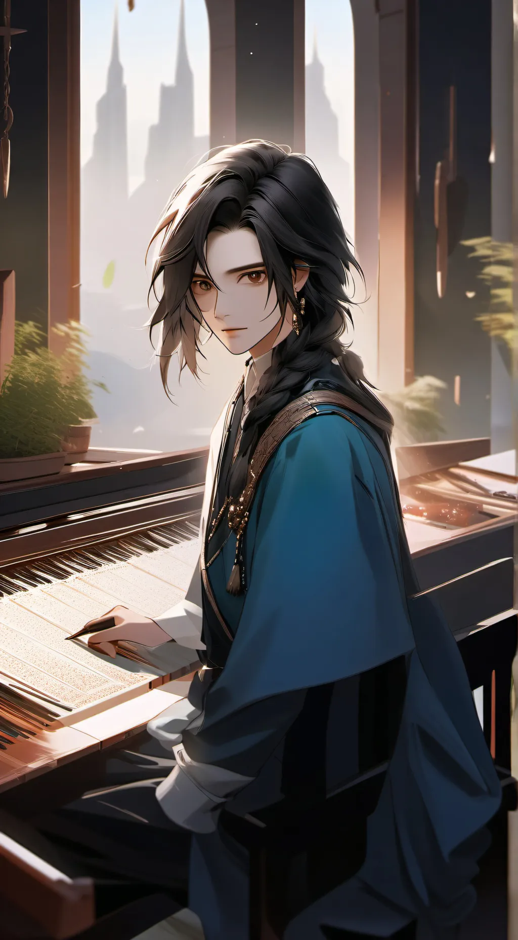 ai character: Muichiro🖤💙🩵 background