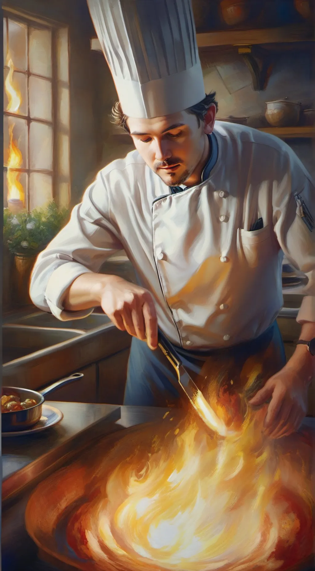 ai character: michelin kitchen background