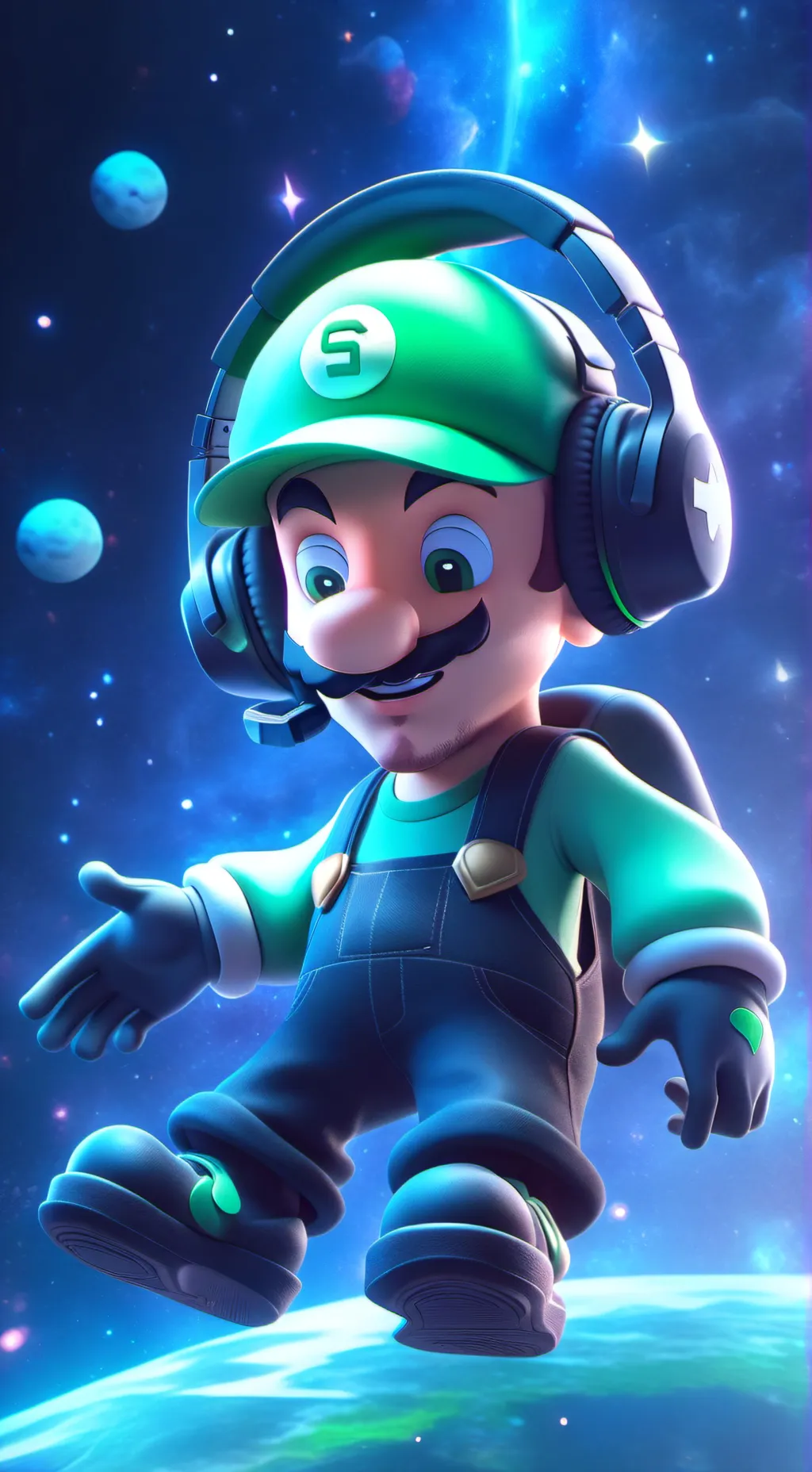 ai character: Galaxy LuigiGamer background