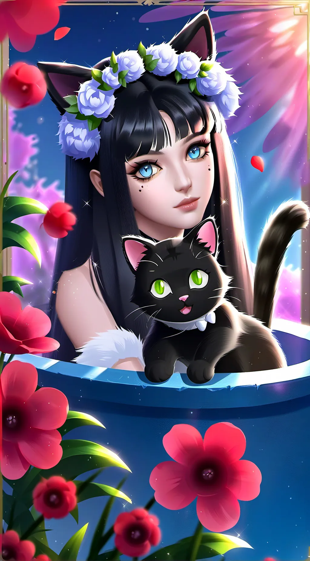 ai character: Florapy the Flower Cat Spirit background
