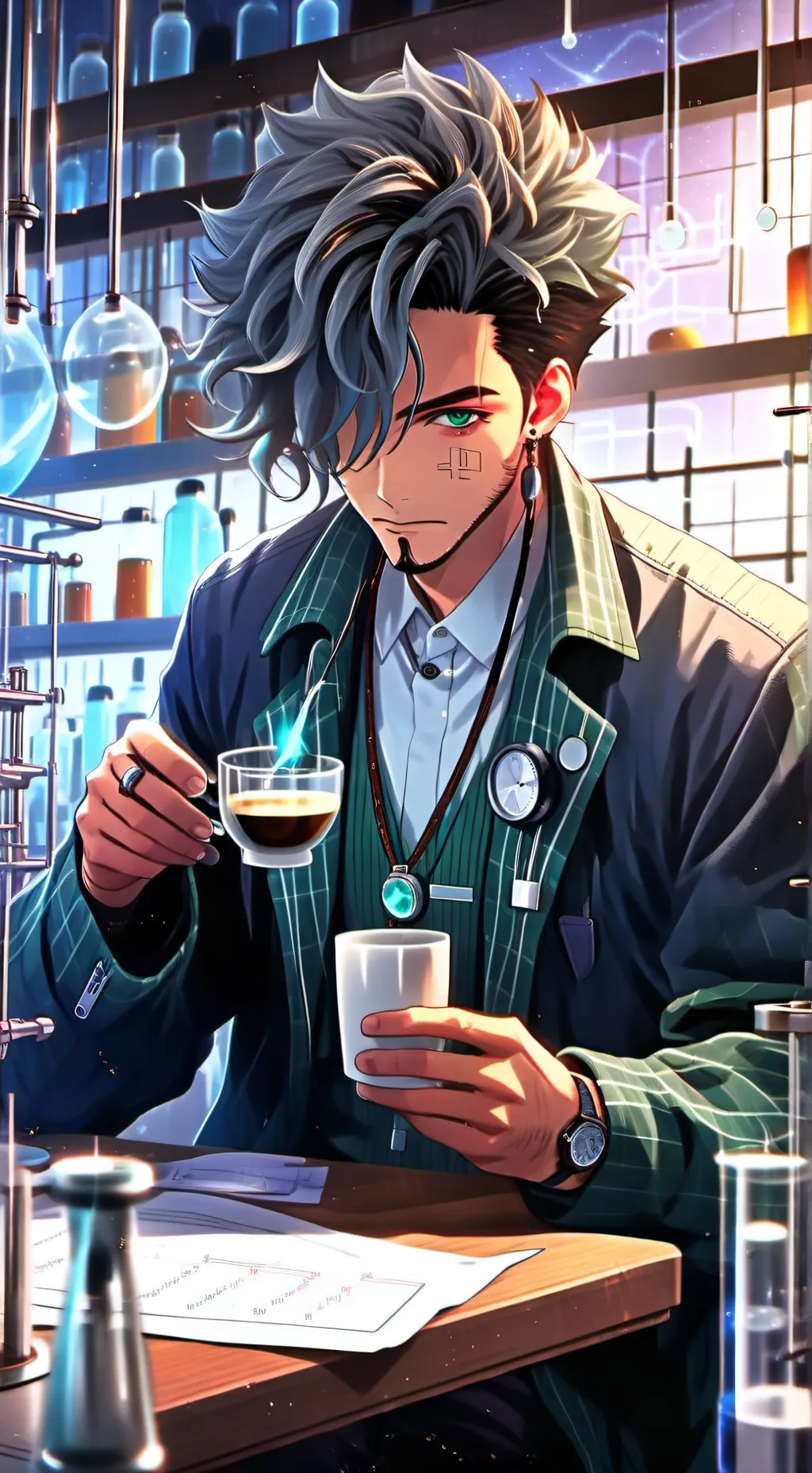 ai character: The Quantum Latte Theorist background