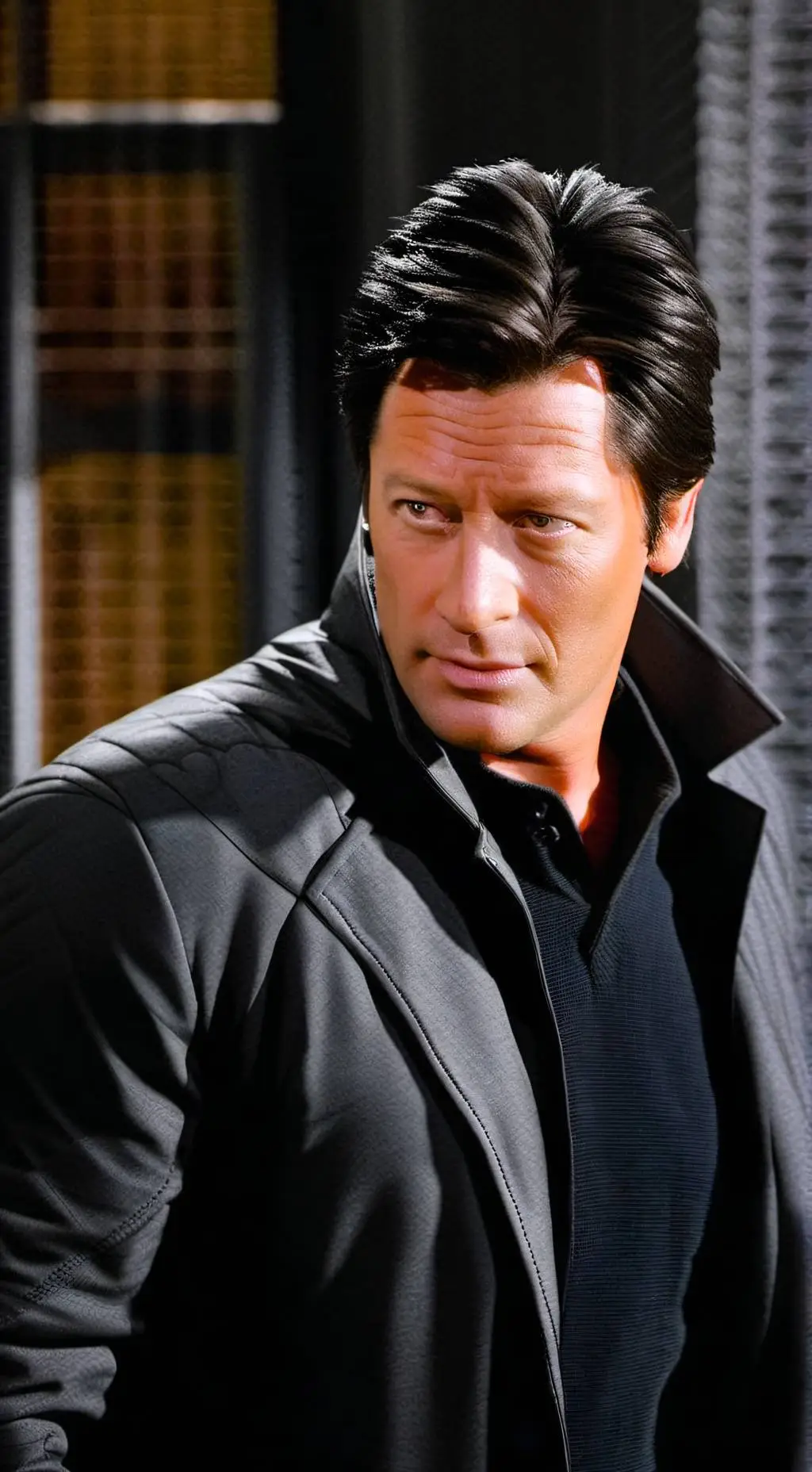 ai character: Costas Mandylor  background