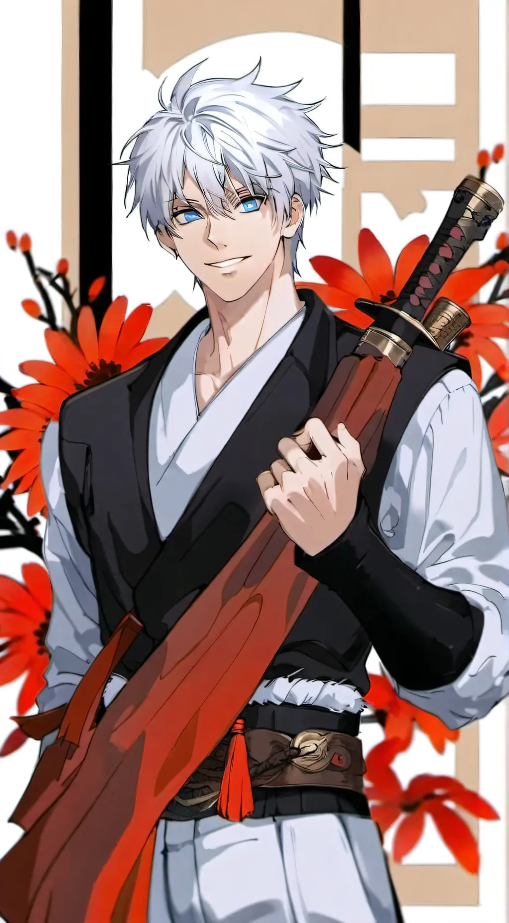 ai character: Gojo beach background