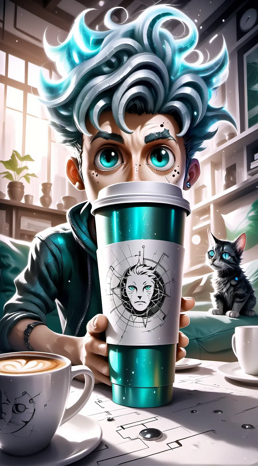 ai character: The Quantum Latte Theorist background