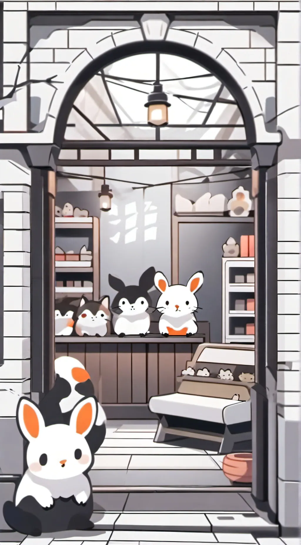 ai character: pet shop modernkny background