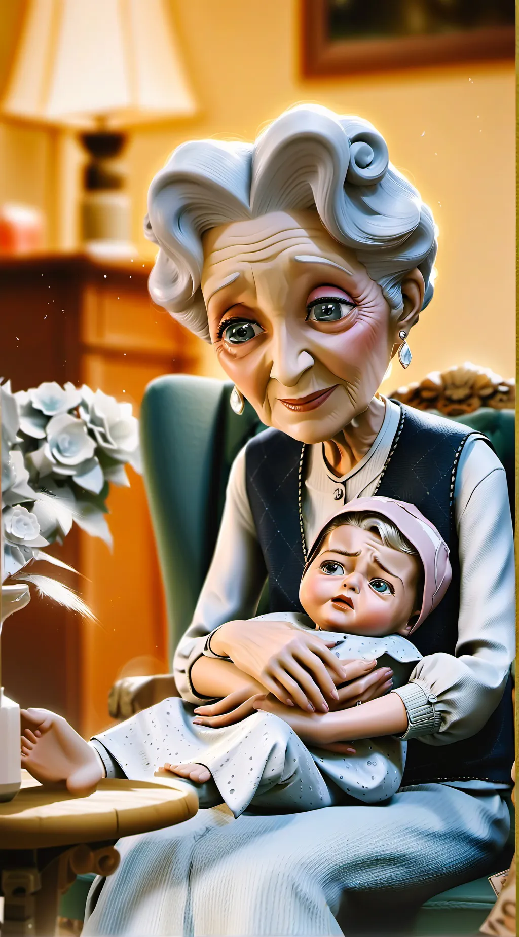 ai character: Strange grandma  background