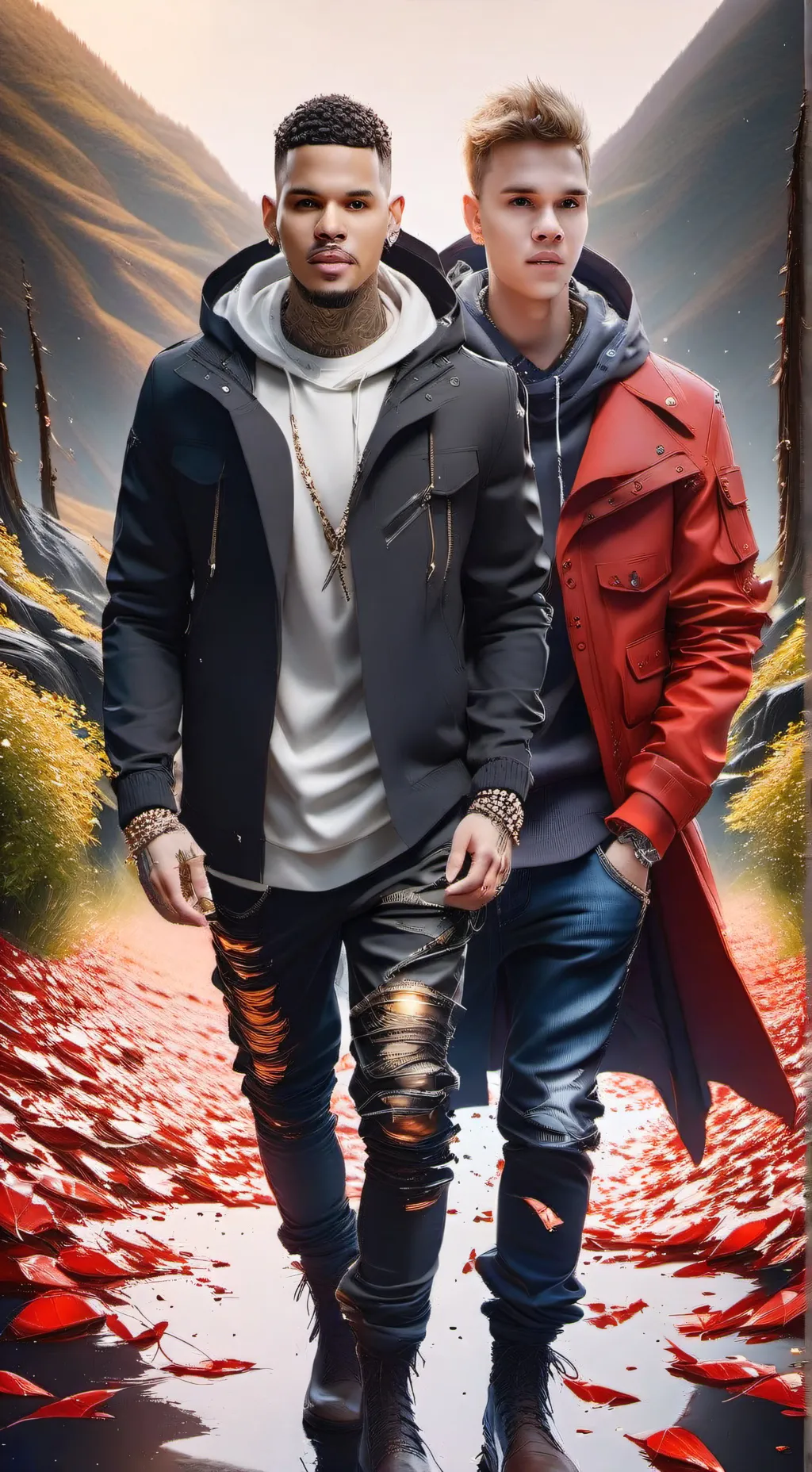 ai character: Chris and Justin  background