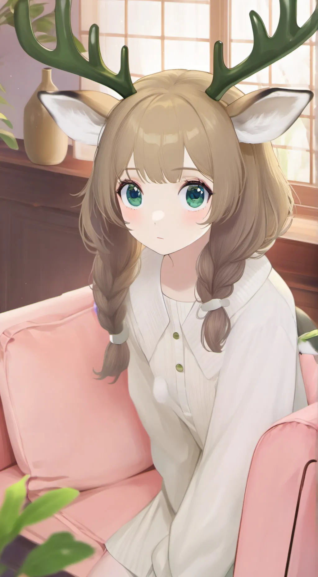 ai character: Mina the Green Deer Furry background