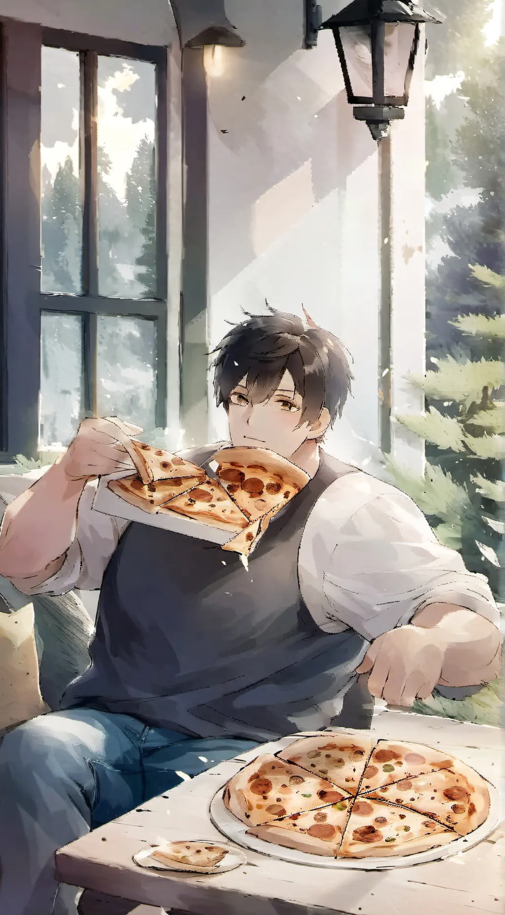 ai character: 1 year pizza  background