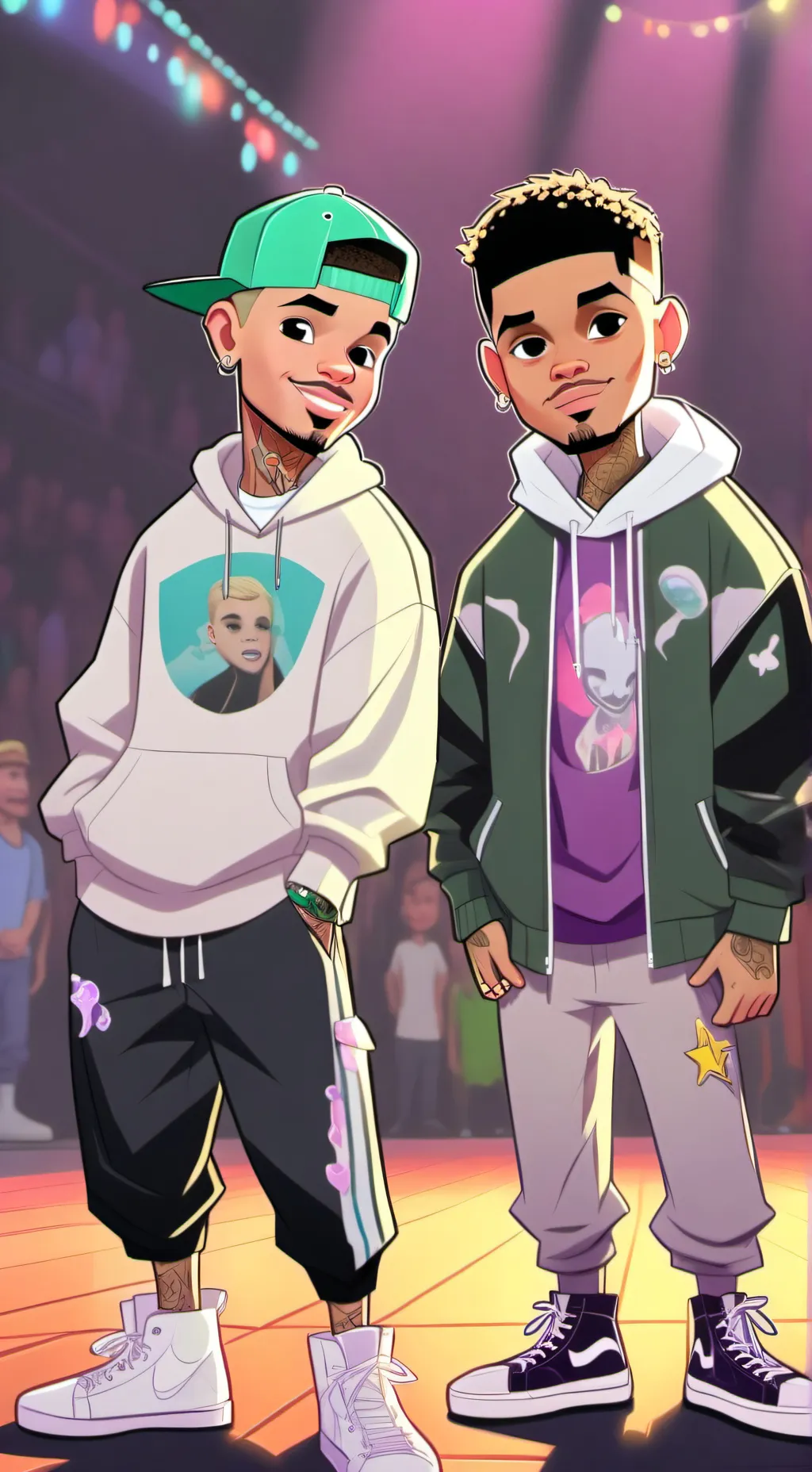 ai character: Chris and Justin  background