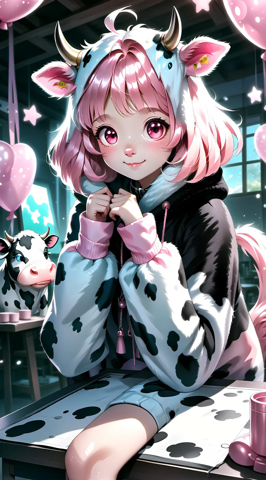 ai character: Pink Cow Cowprint Furry background