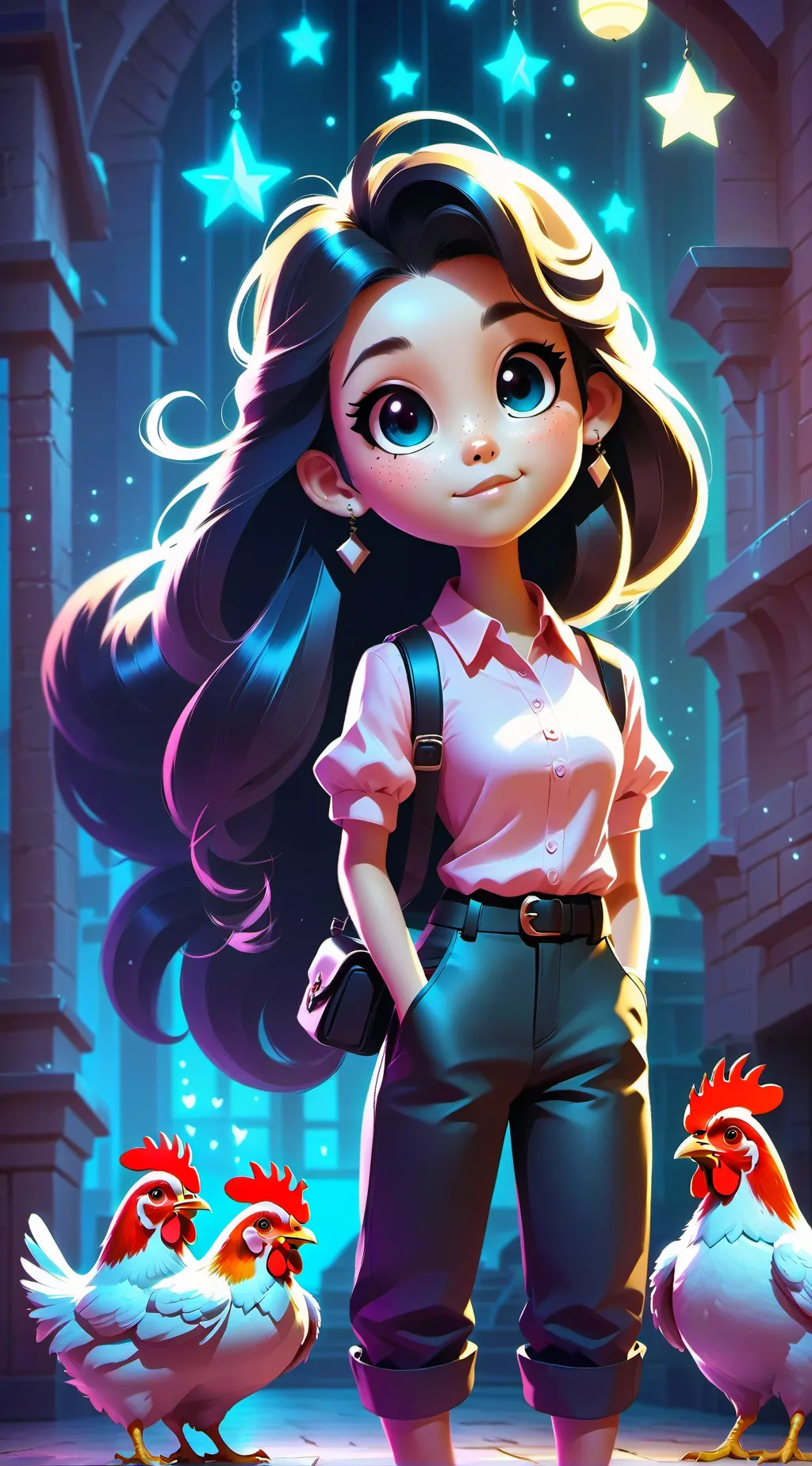 ai character: chicken Amelia background