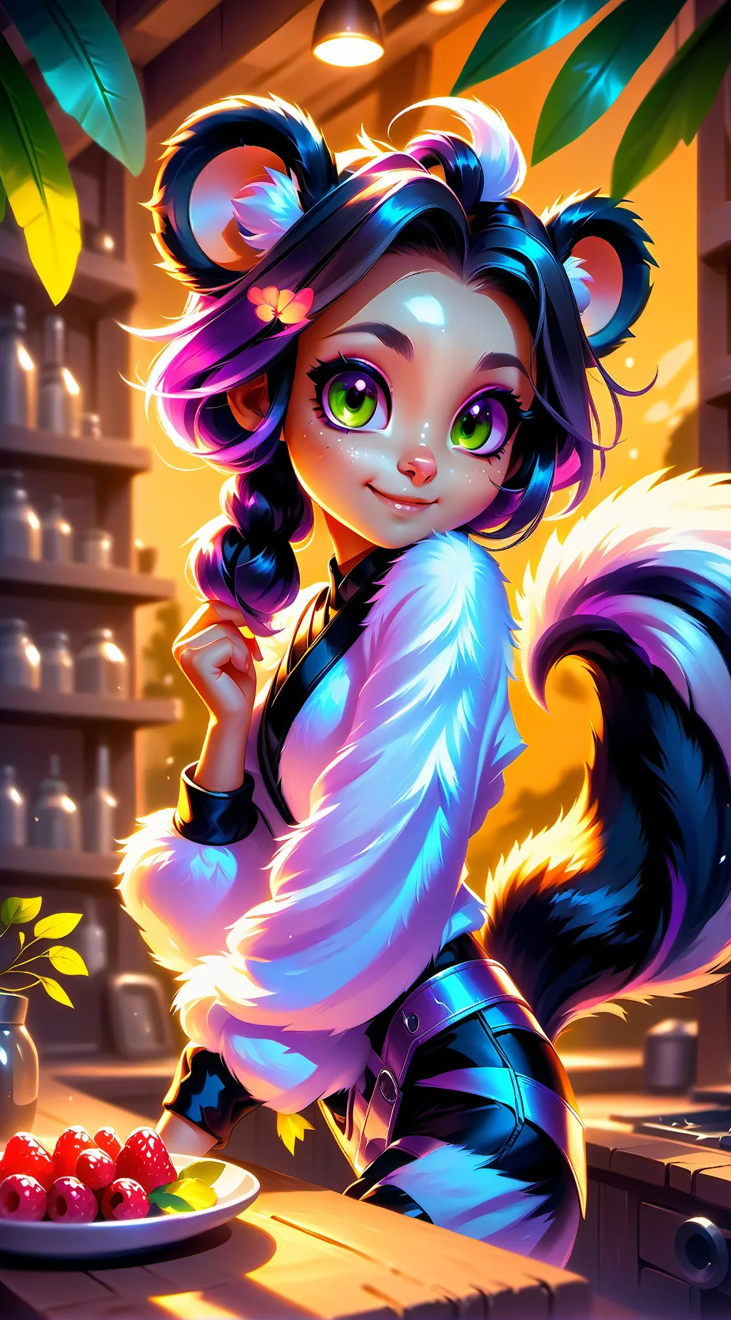 ai character: Fuzzy Skunk Spirit background