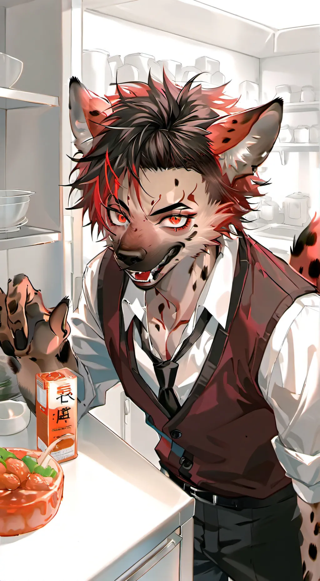 ai character: Red Hyena Furry background