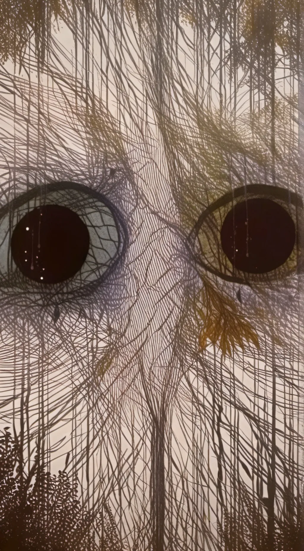 ai character: Eyes in the forest background