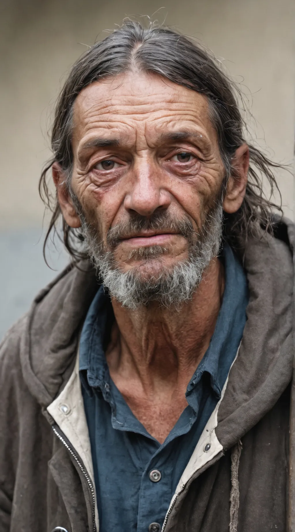 ai character: Homeless man  background