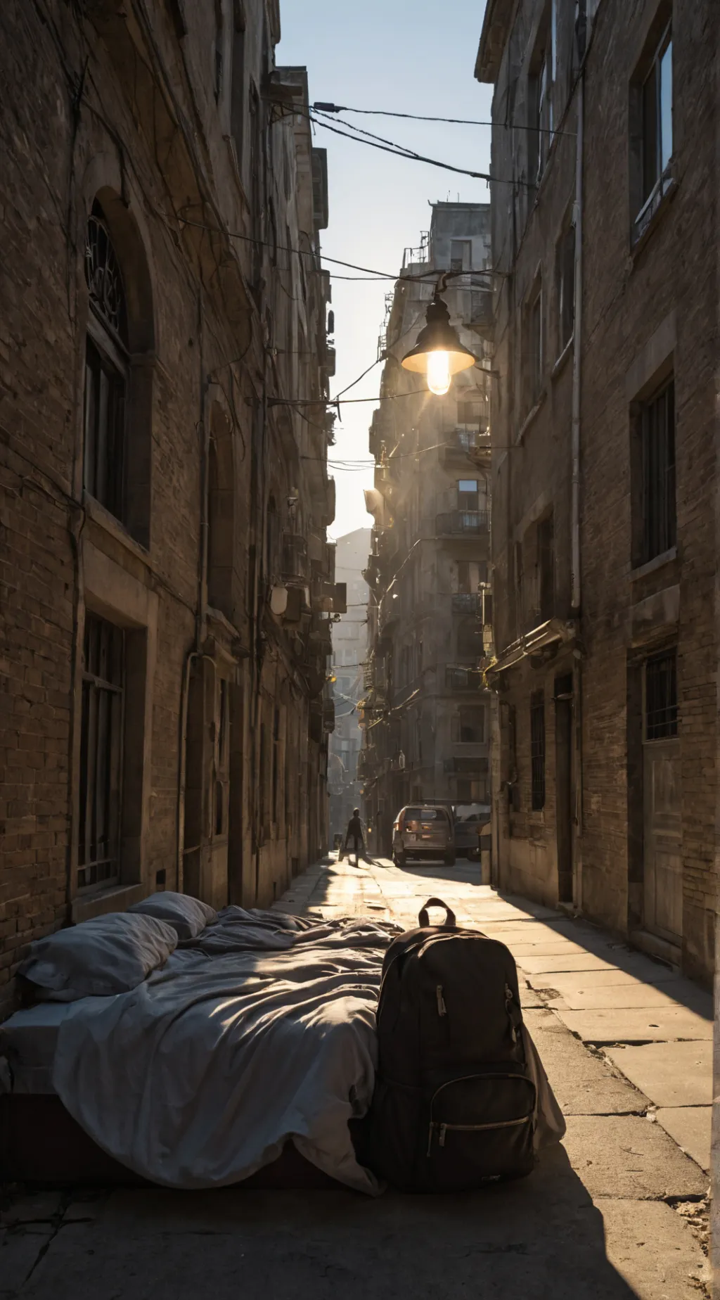 ai character: Running away. background