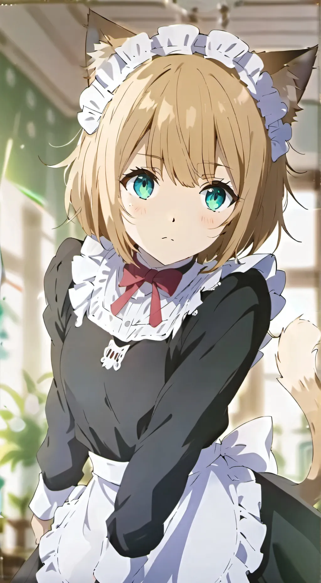 ai character: Blonde-Brown Maid Furry background