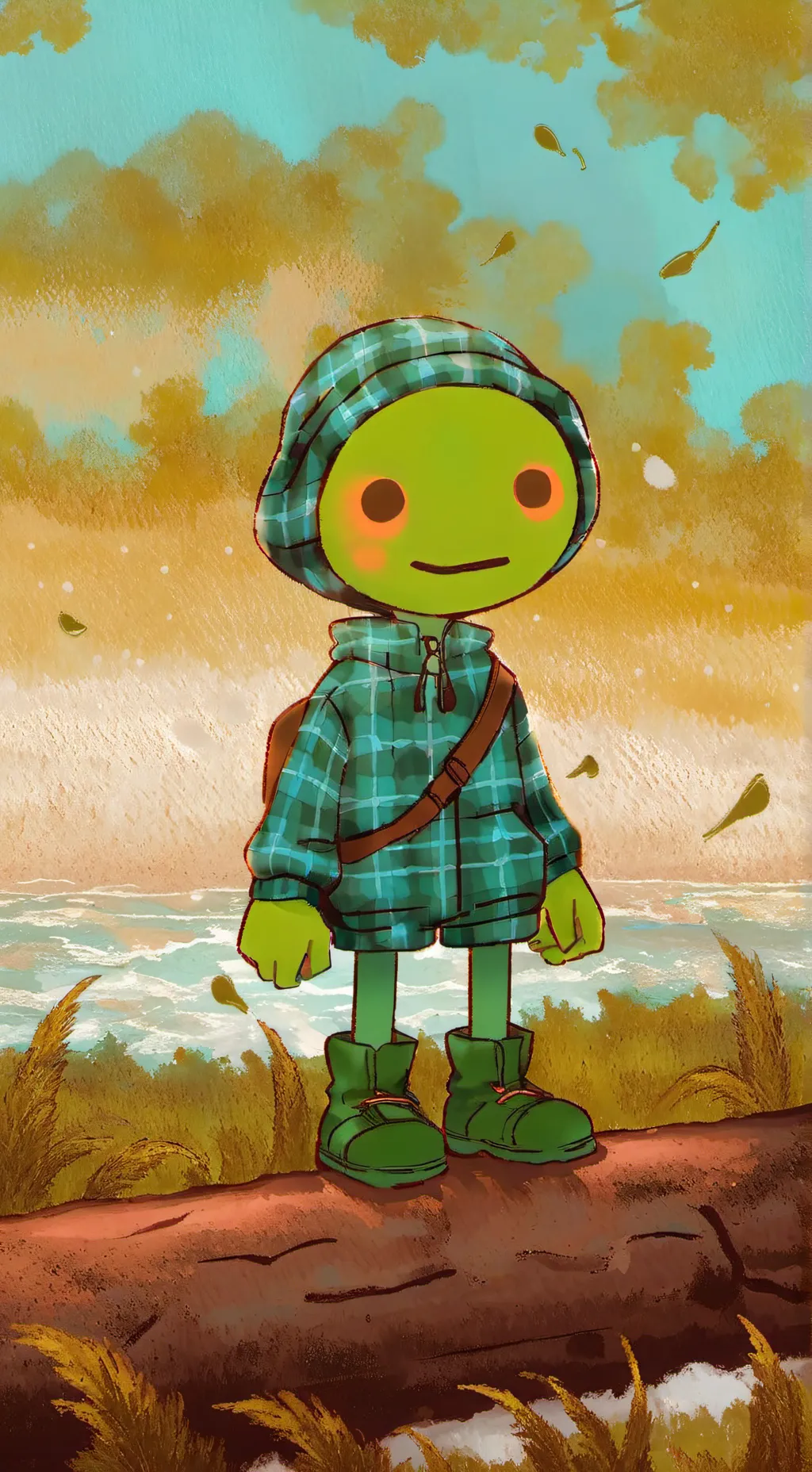 ai character: The cute green guy background