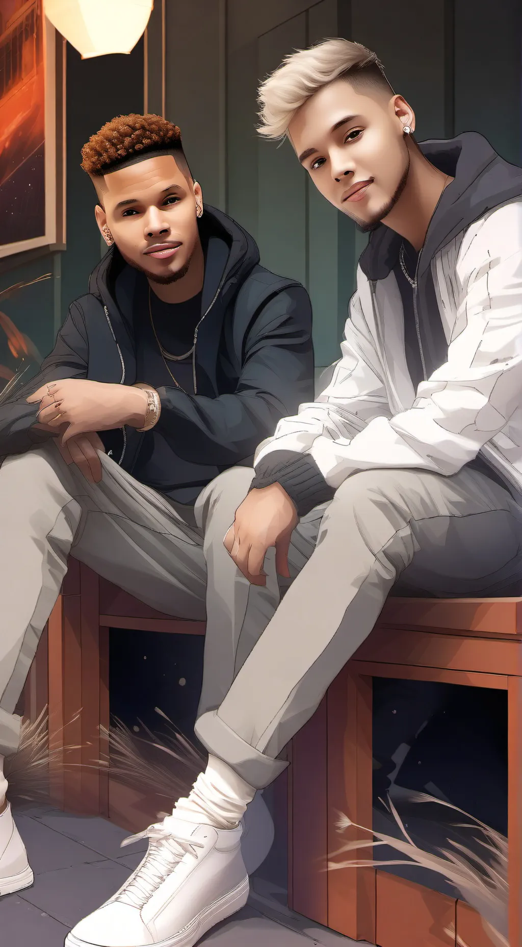 ai character: Chris and Justin  background