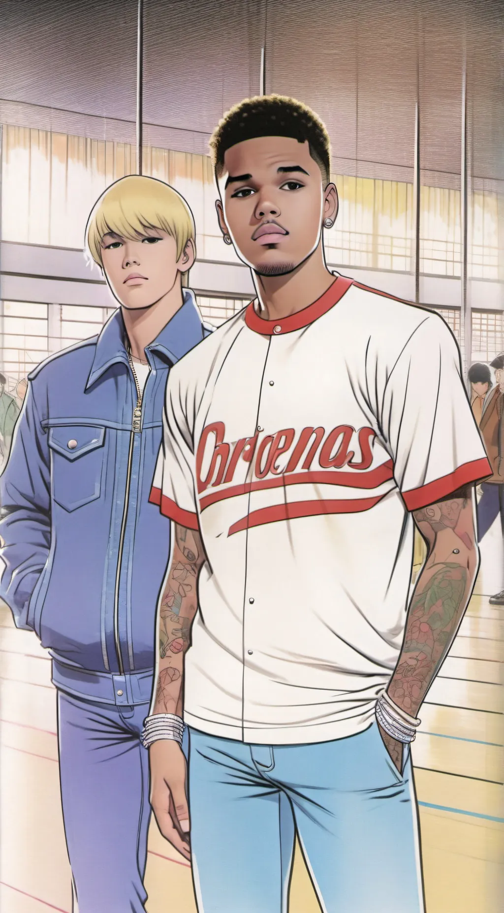 ai character: Chris and Justin  background