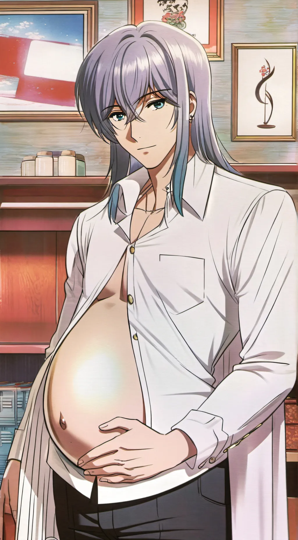 ai character: pregnant man  background