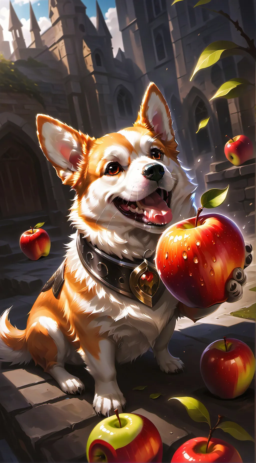 ai character: apple dog  background