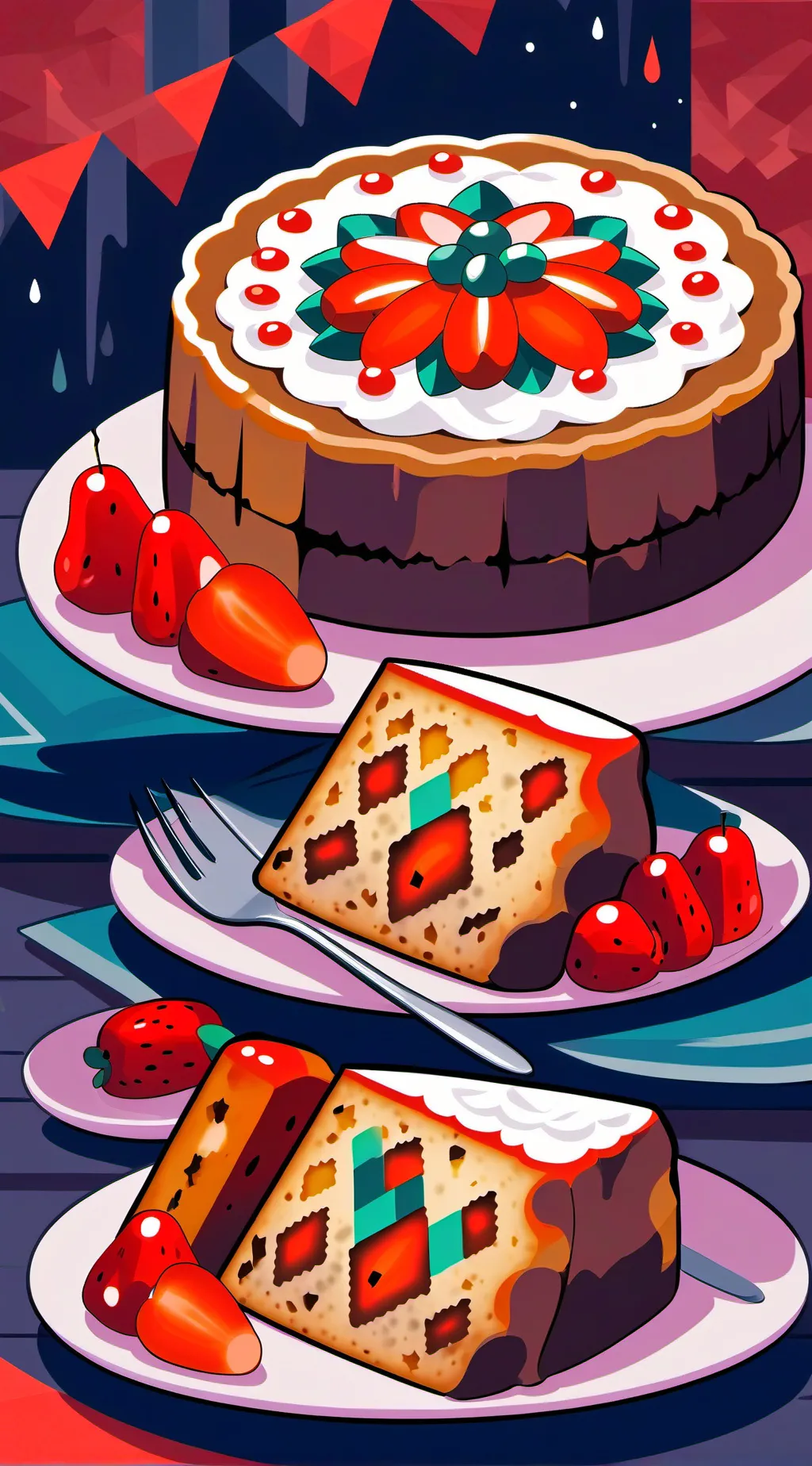 ai character: FRUITCAKE background