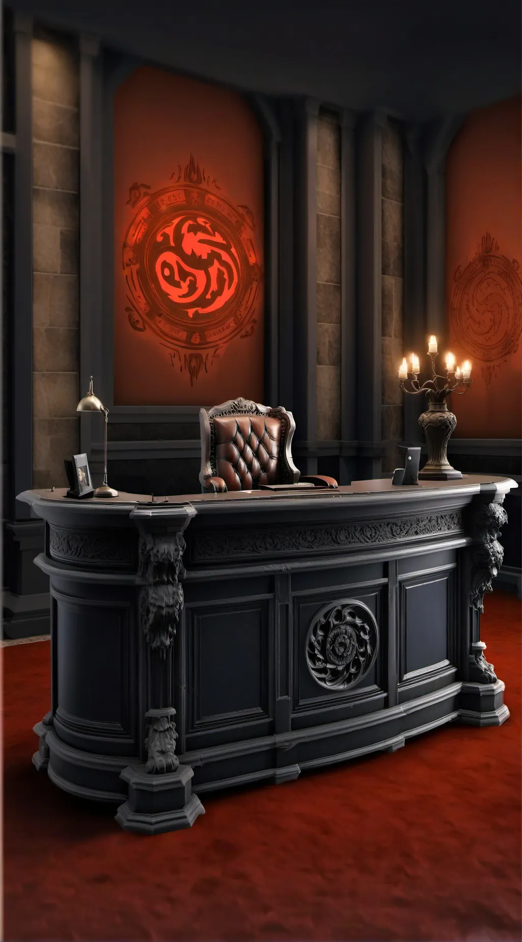 ai character: Hells front desk  background