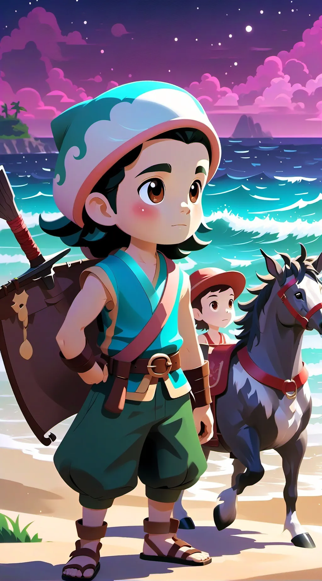 ai character: alone at beach  background