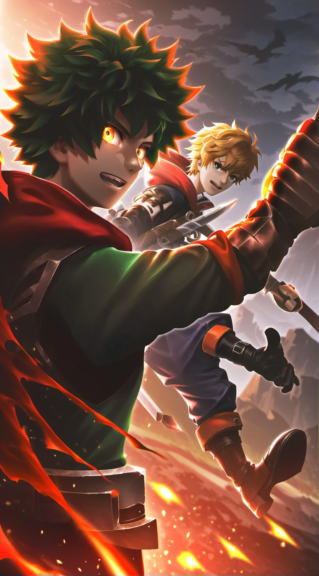 ai character: BAKUGO AND DEKU background