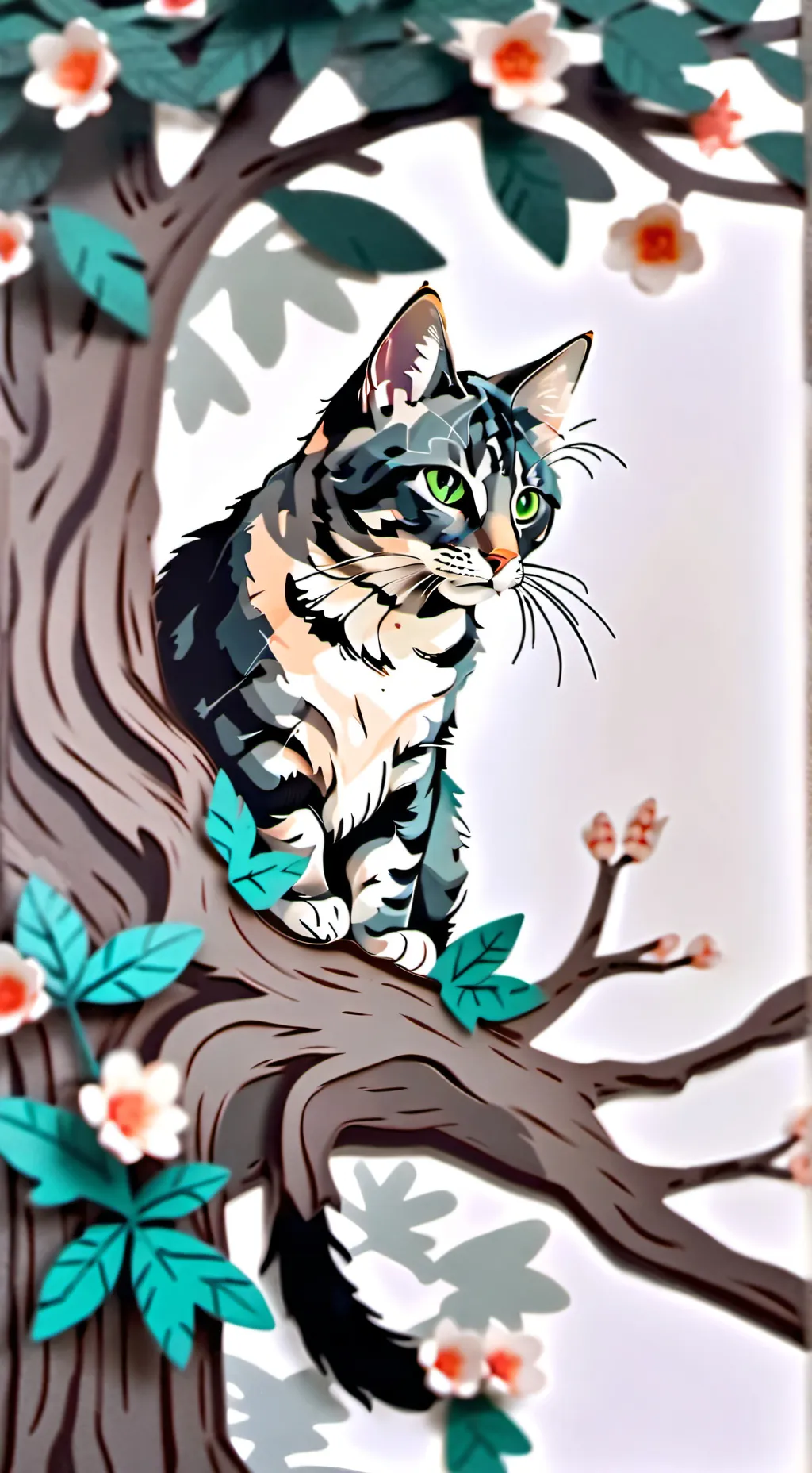 ai character: Cat on a tree background