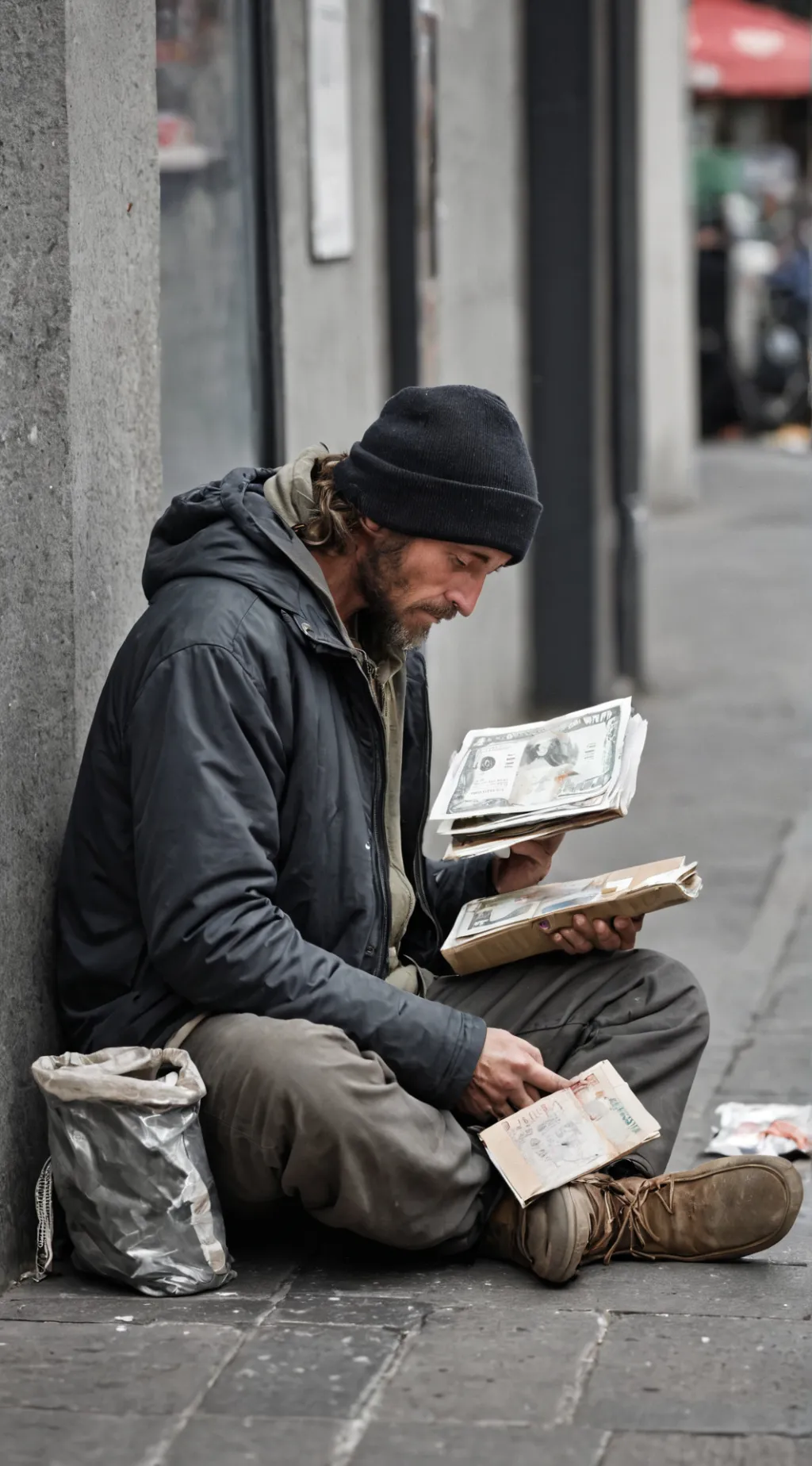 ai character: Fake homeless background