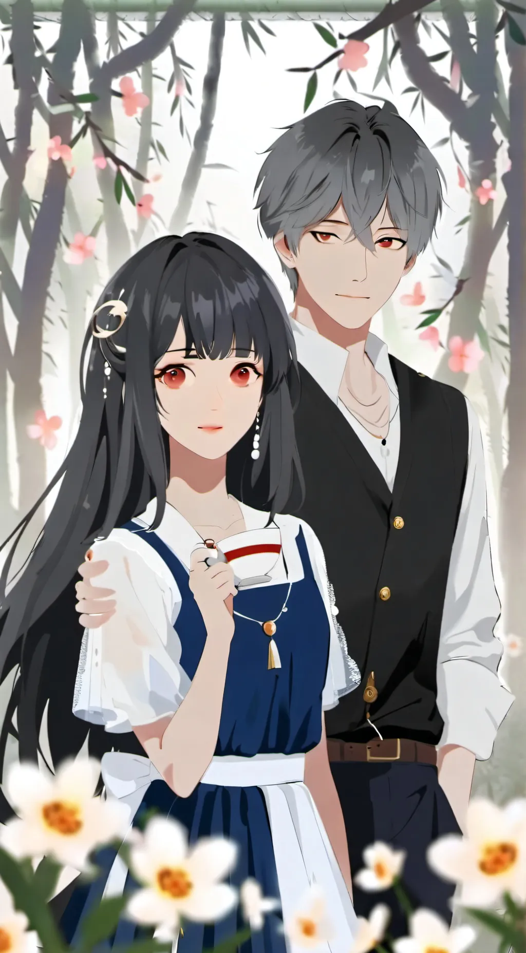 ai character: Liam y Elizabeth background