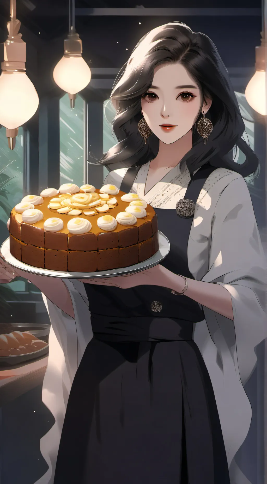 ai character: banana cake girl background