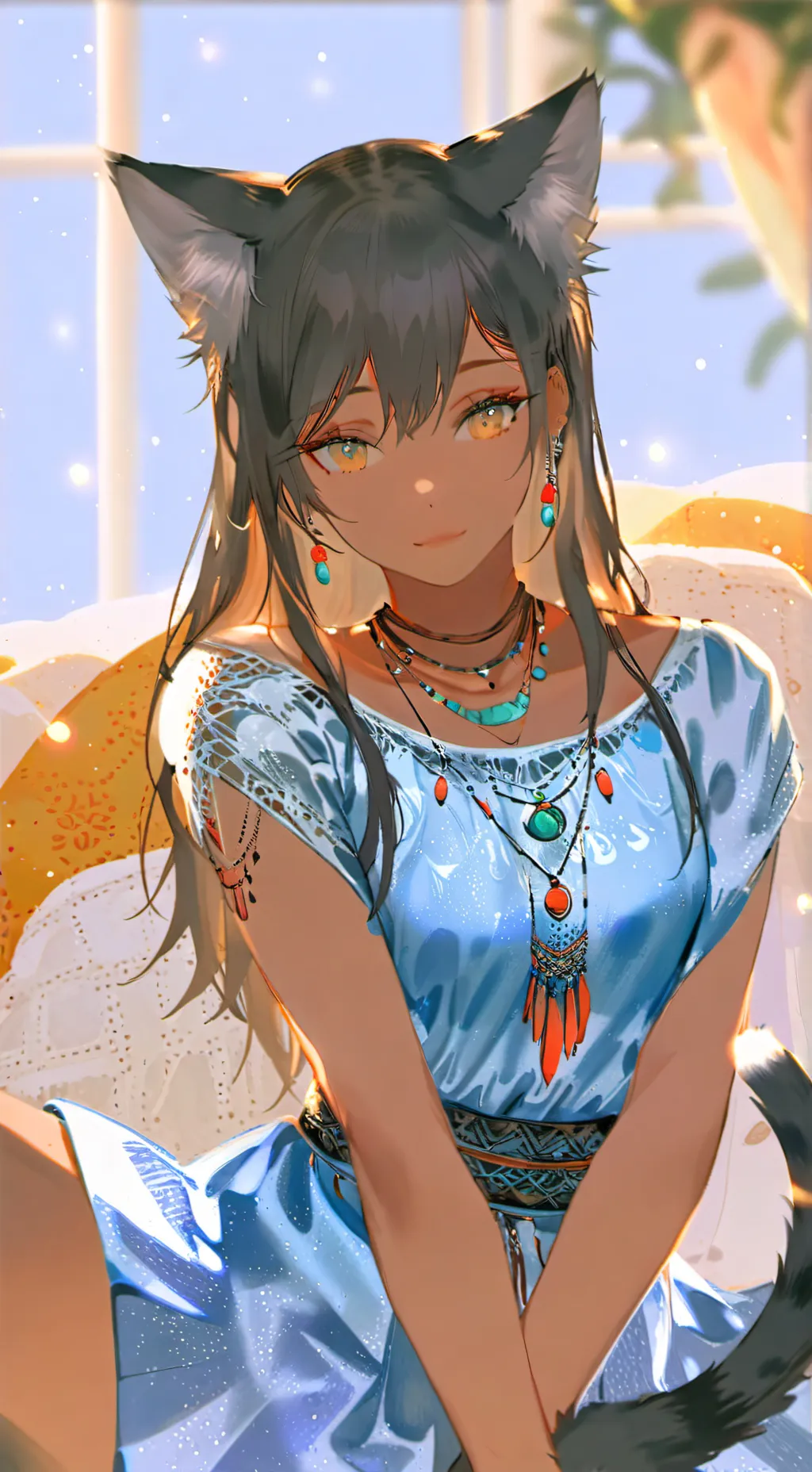 ai character: Azurian Feline Spirit background