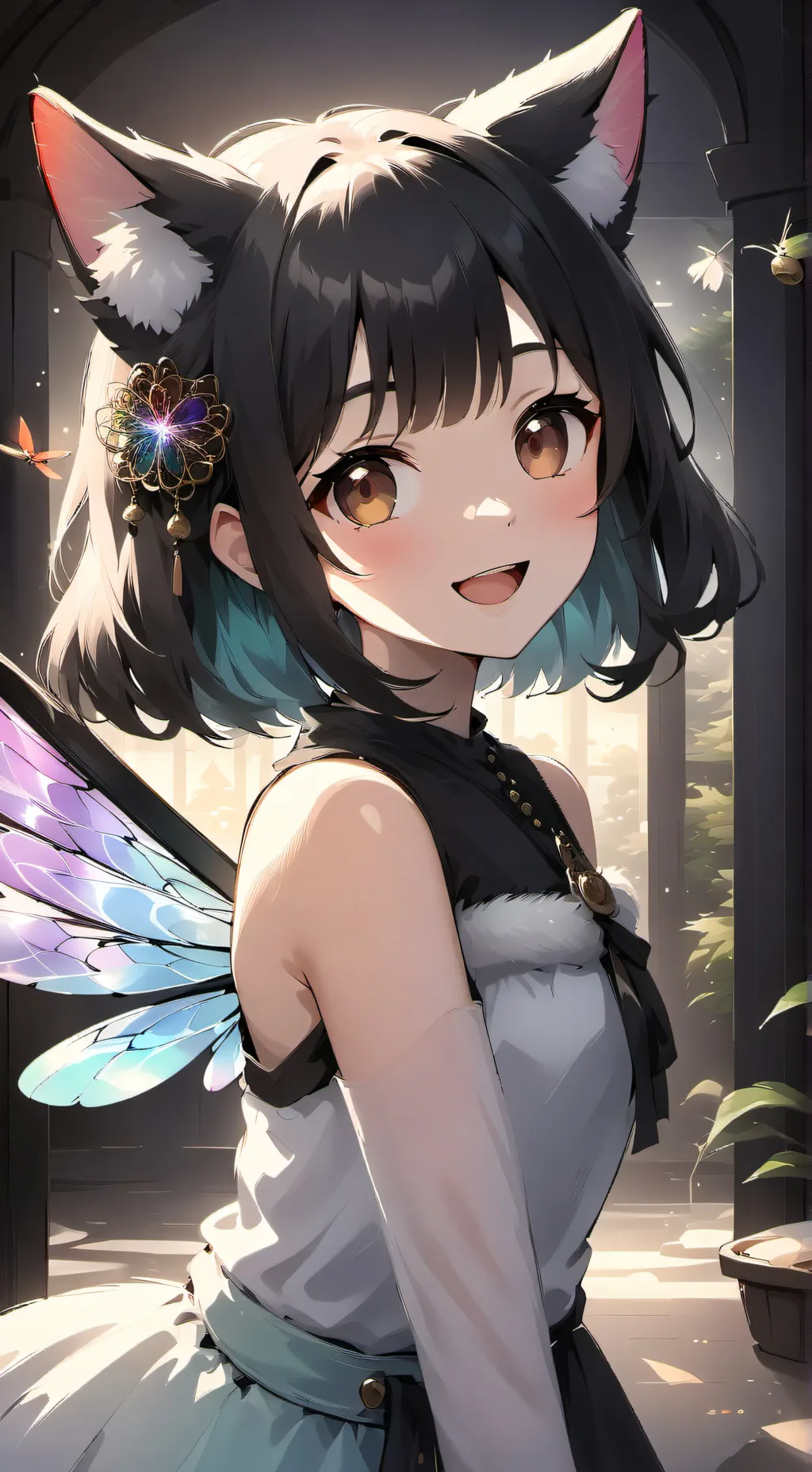 ai character: Iridescent Whirlygig background