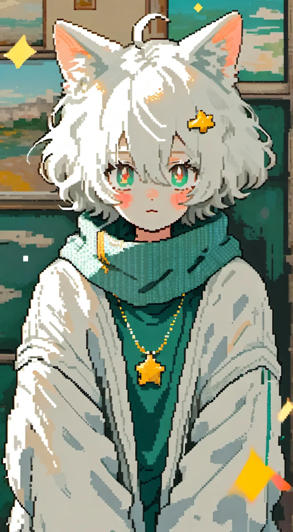 ai character: Pixel White Furry background