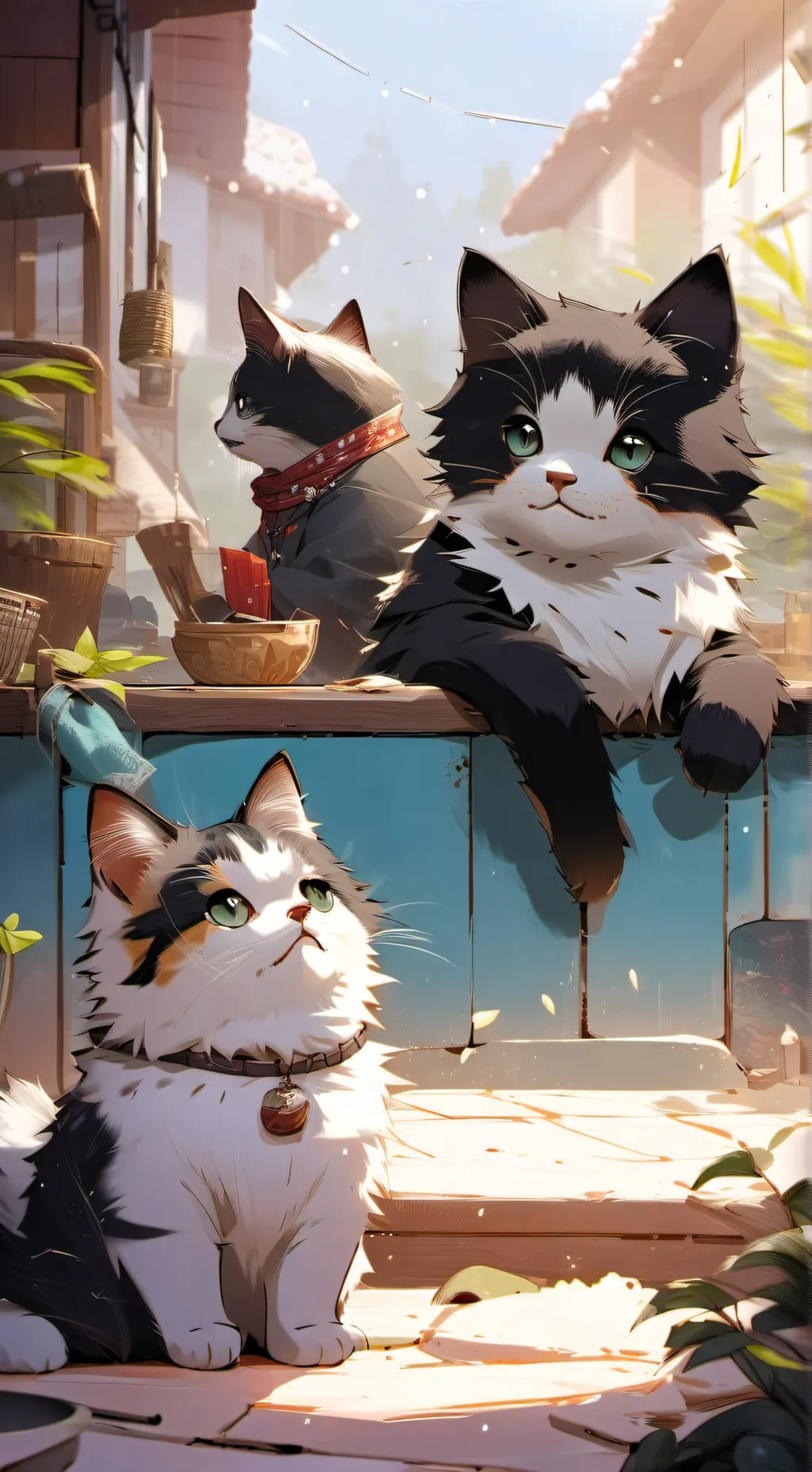 ai character: 2 Female cats background