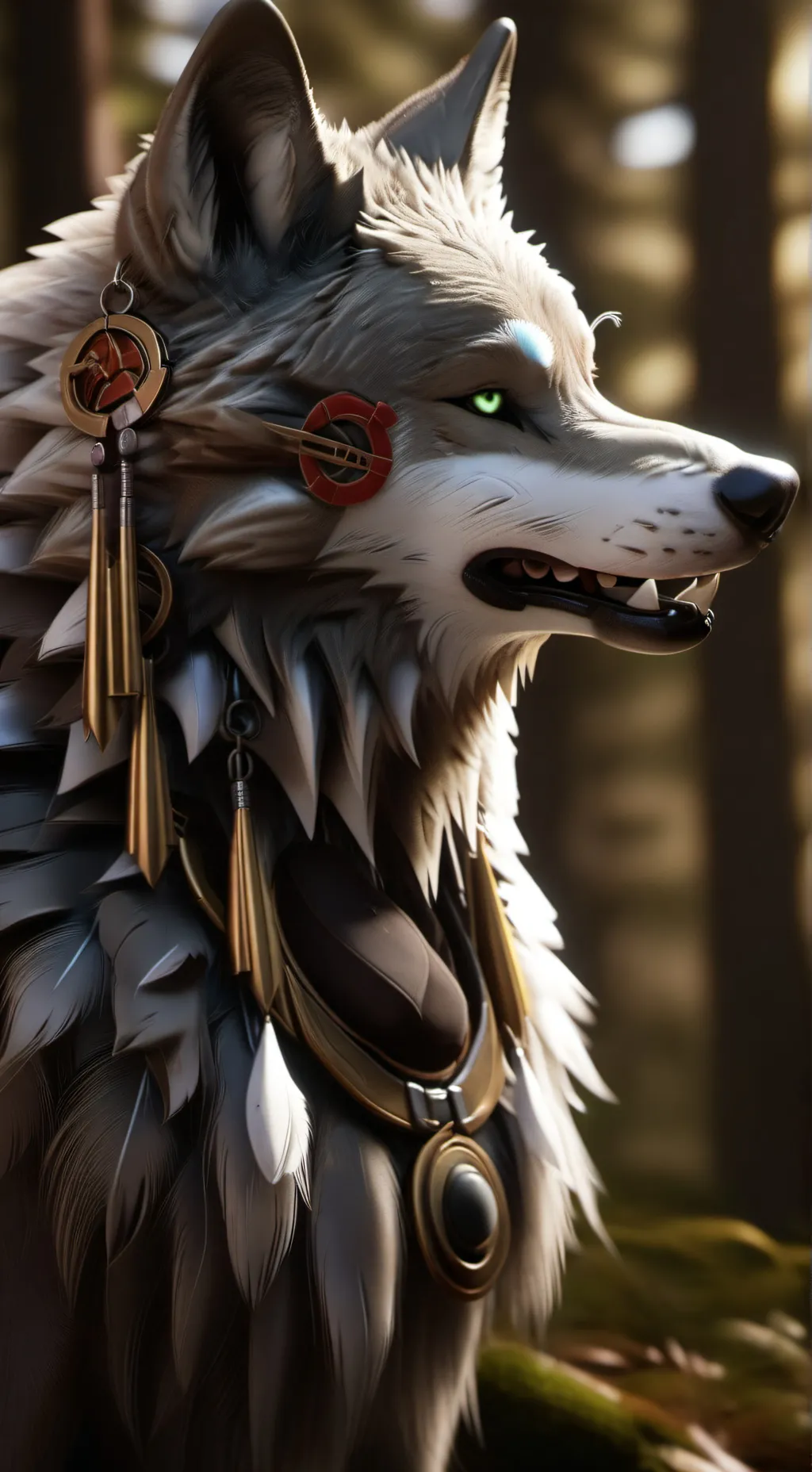 ai character: wolf bird swallow  background