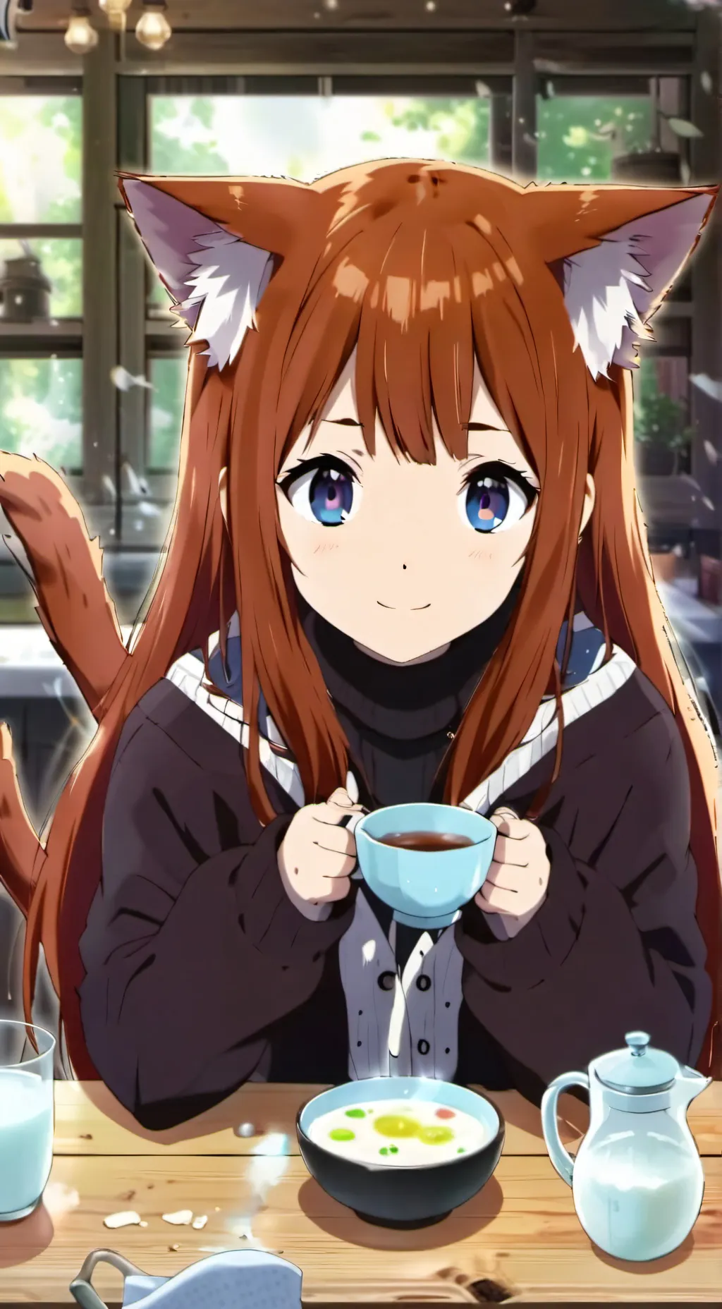 ai character: Eve the Rust-Colored Cat Spirit background